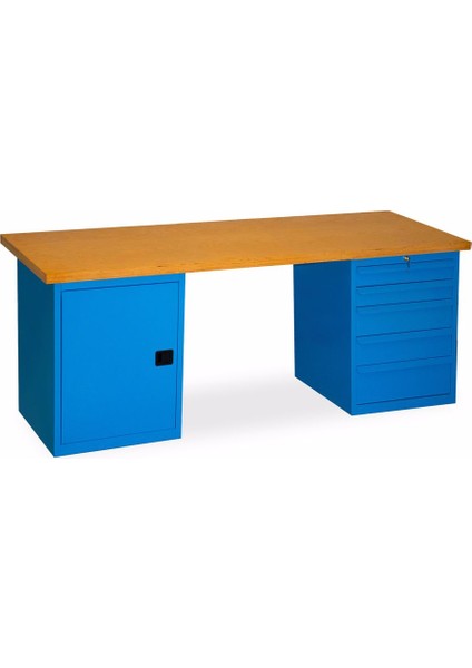 Atölye Çalışma Tezgahı-5 Çekmeceli-Kapaklı Dolaplı-2130 mm-h:800 mm