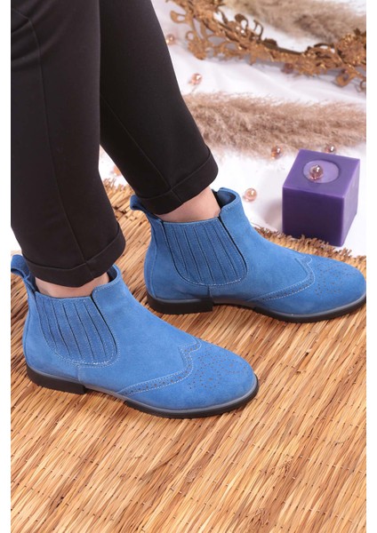 Mavi Süet Kadın Kısa Bot 202108201