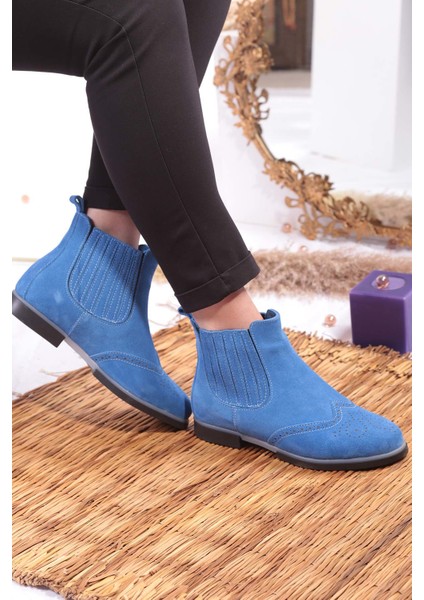 Mavi Süet Kadın Kısa Bot 202108201 fiyatları