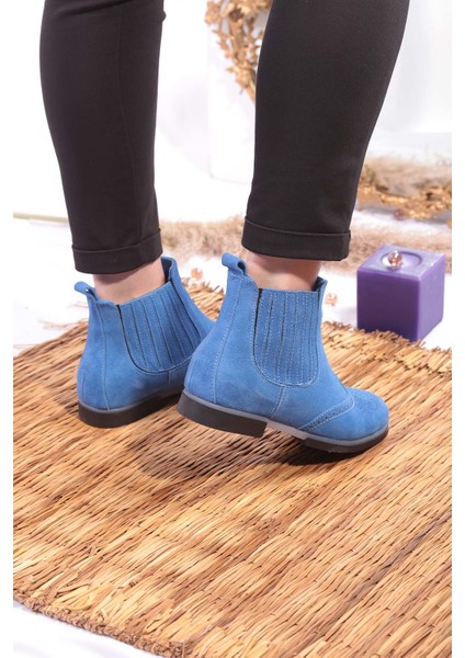 Mavi Süet Kadın Kısa Bot 202108201 modelleri