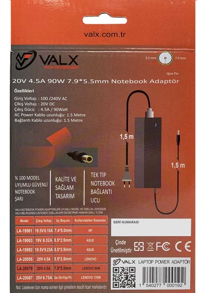 LA-20079 20V 90W 7.9*5.5mm Notebook Adaptör