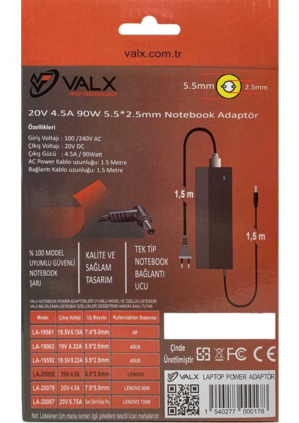 LA-20055 20V 90W 5.5x2.5 Notebook Adaptör