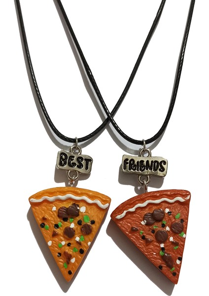 Pizza Dilimi Best Friends Bf 2'li Deri İpli Kolye