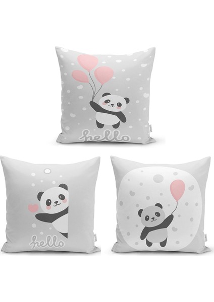 Real Homes Hello Panda Motifli 3'lü Kırlent Kılıf Seti