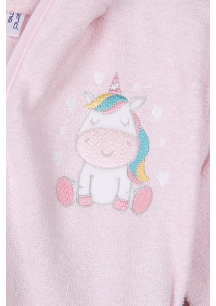 Pamuk Unicorn Nakışlı Kapşonlu Kız Çocuk Bornoz