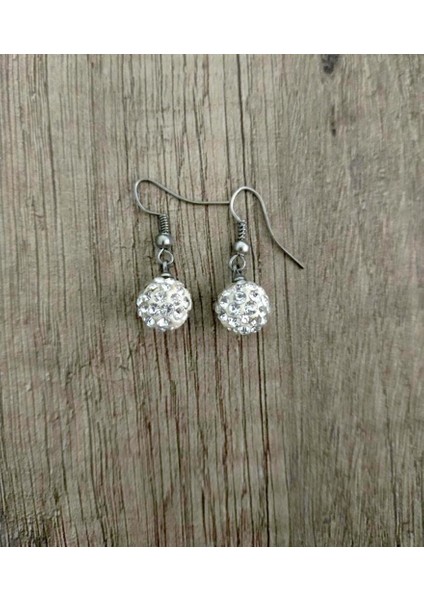 Şambala Model Swarovski Taşlı Beyaz Sallantılı Küpe