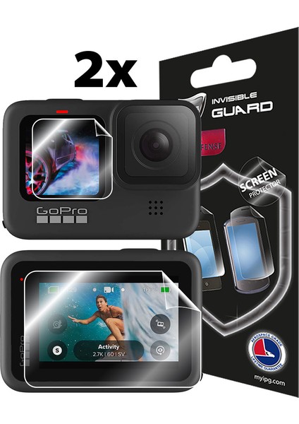 Gopro Hero 10 - Hero 9 Black Aksiyon Kamera Ekran Koruyucusu (2 Adet Ön-1 Adet Arka)
