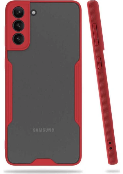 Case 4U Samsung Galaxy S21 Plus Uyumlu Kılıf Kamera Korumalı Ultra Ince Buzlu Mat Renkli Parfe Silikon Kapak Kırmızı