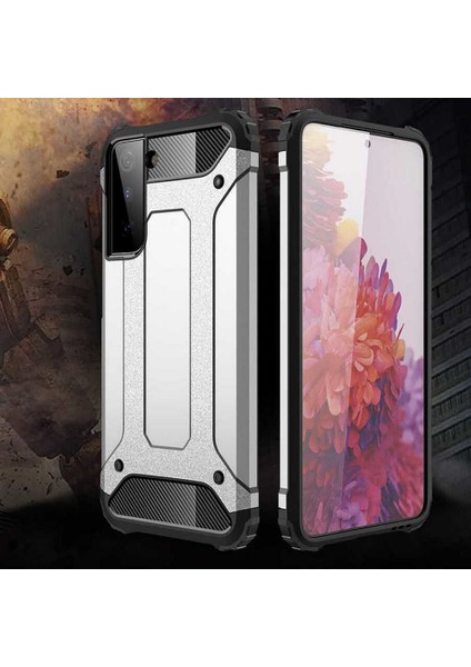 Case 4U Galaxy S21 Plus Uyumlu Kılıf Military Armor Çift Katmanlı Crash Silikon Kılıf Kırmızı