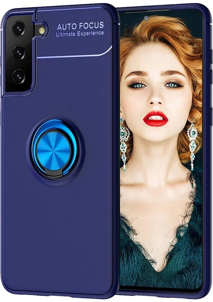 Case 4U Samsung Galaxy S21 Uyumlu Kılıf Autofocus Shockprof Ravel Yüzüklü Standlı Slikon Kapak Lacivert