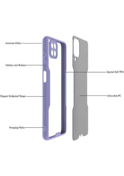 Case 4U Samsung Galaxy A12 Kılıf Kamera Korumalı Ultra Ince Buzlu Mat Renkli Parfe Silikon Kapak Mor