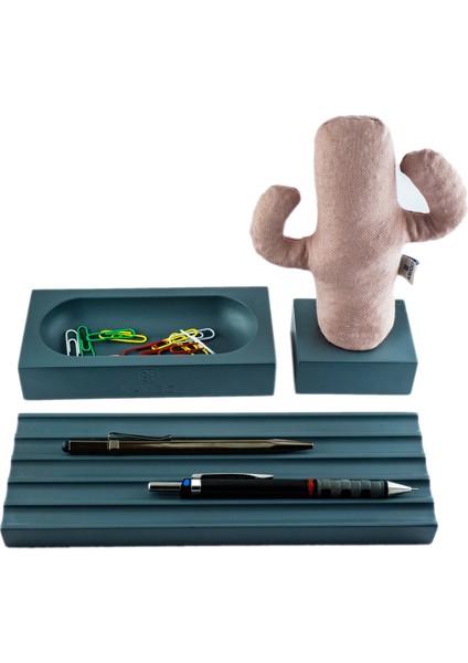 Kayigo Woody Ofis Seti Gri 2'li + Pembe Kaktüs Pembe