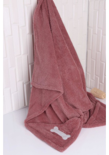 Evcil Hayvan Kedi/köpek Cepli Kurulama Havlusu Kemik Nakışlı Gül Kurusu