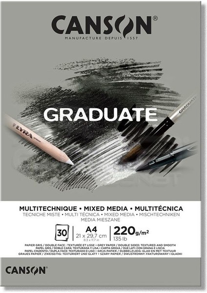 Çizim Bloğu Graduate Mix Media Gri 30 Sayfa A4 220 gr