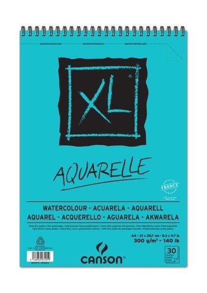 Xl Sulu Boya Spiralli Bloklar Spp Canxl Aquarelle 30 Sayfa A4 300 gr