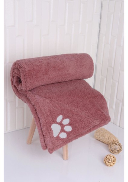 Evcil Hayvan Kedi/Köpek Cepli Kurulama Havlusu Pati Nakışlı Gül Kurusu