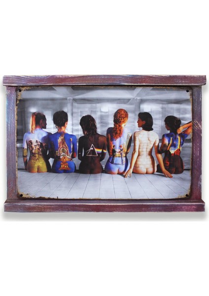 Rustik Ahşap Çerçeveli Vintage Metal Pano Girls 20X30