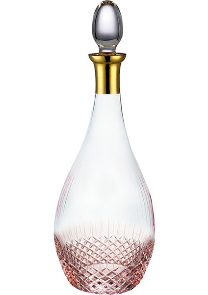 Antik Pembe Kesme El Dekor Yaldızlı Desenli Kapaklı Cam Şişe Karaf Sürahi