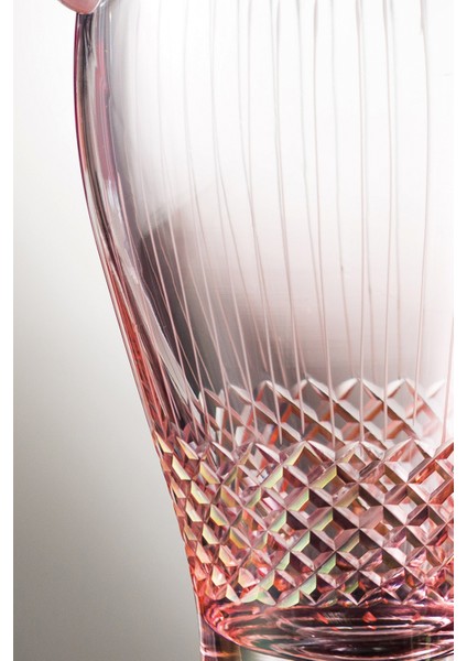 Antik Pembe Kesme El Dekor Yaldızlı Desenli Kapaklı Cam Şişe Karaf Sürahi fiyatları