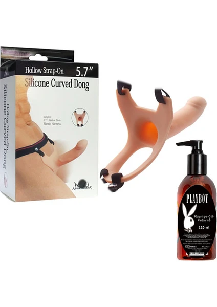 Silicone Curved Dong 6.7'' Strapon ve Playboy Masaj Yağı