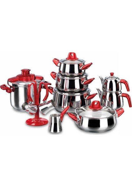 A 1727 Rosa Hiper Takım 18 Parça - Korkmaz A 1275 Mia Erguvan 5 Parça Tencere Takımı Hediye