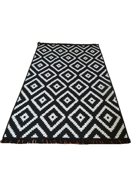 Çift Taraflı Kilim Yolluk - Siyah Beyaz Piramit Desen