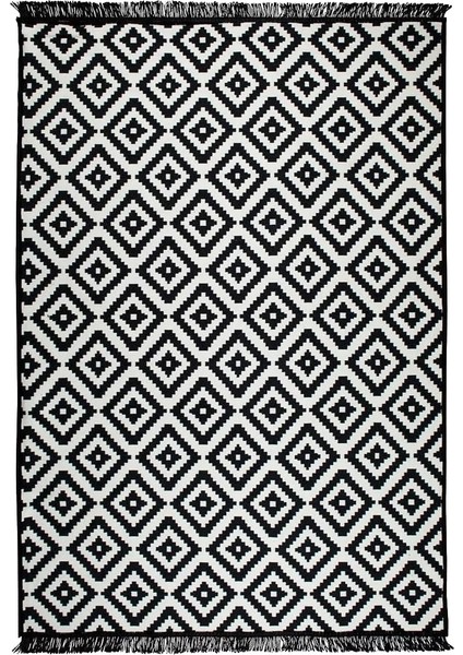 Çift Taraflı Kilim Yolluk - Siyah Beyaz Piramit Desen