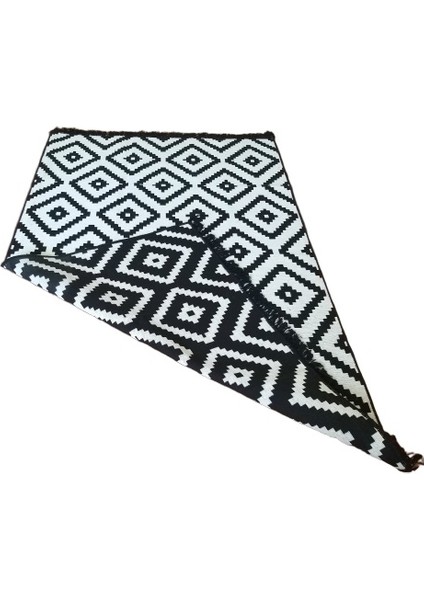 Çift Taraflı Kilim Yolluk - Siyah Beyaz Piramit Desen