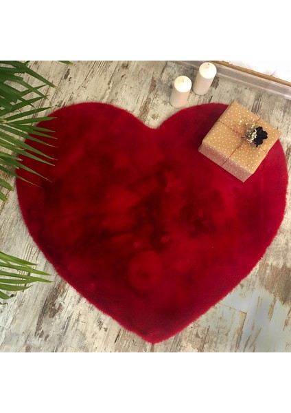 Yumuşak Yıkanabilir Kalp Şekilli Kırmızı Post Halı