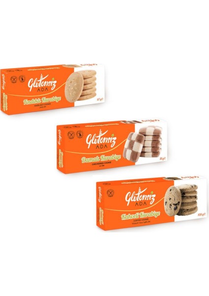 Glutensiz Fındıklı Kurabiye 117 gr - Glutensiz Damalı Kurabiye 81 gr - Glutensiz Kahveli Kurabiye 108 gr