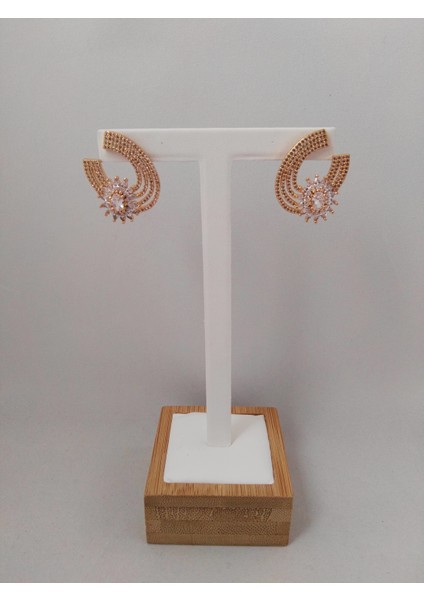 Zirkon Taşlı Pirinç Küpe - Gold