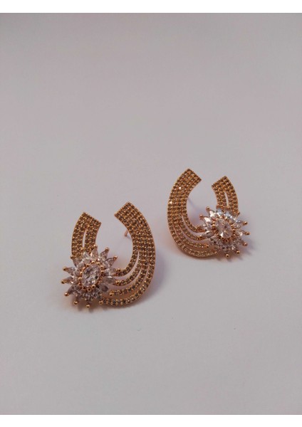 Zirkon Taşlı Pirinç Küpe - Gold fiyatları