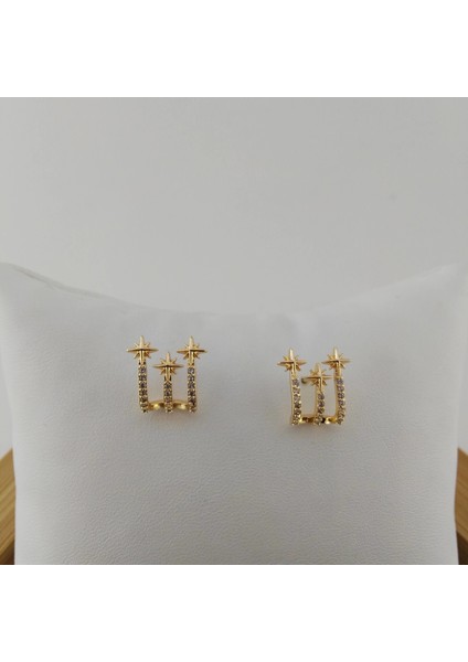 Zirkon Taşlı Pirinç Küpe - Gold