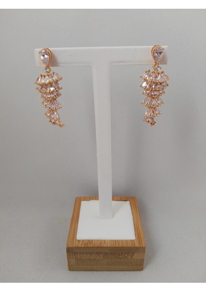 Zirkon Taşlı Pirinç Küpe - Gold