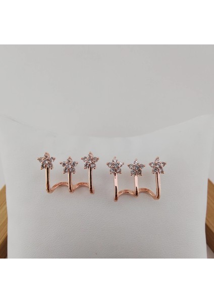 Çiçek Zirkon Taşlı Pirinç Küpe - Rose