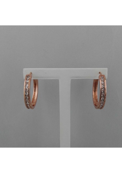Zirkon Taşlı Pirinç Halka Küpe - Rose