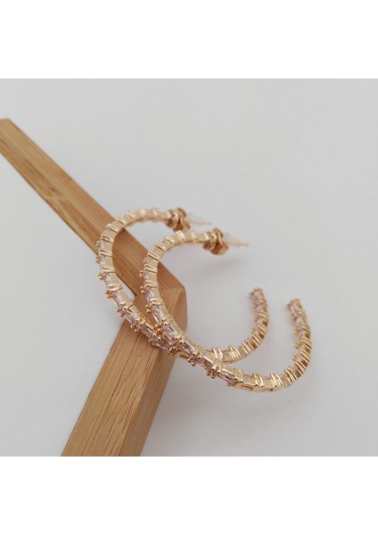 Zirkon Taşlı Pirinç Halka Küpe - Gold fiyatları