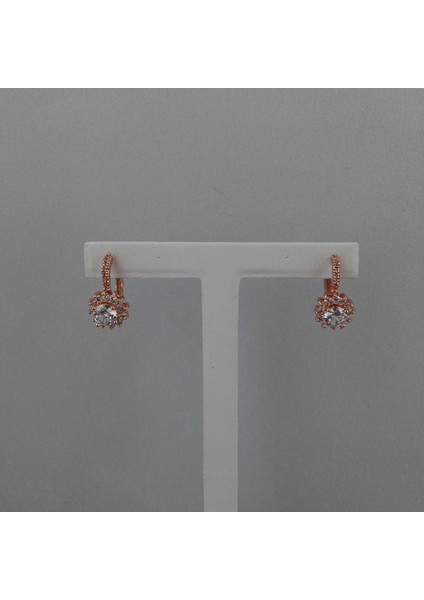 Zirkon Taşlı Pirinç Küpe Çiçekli Model - Rose