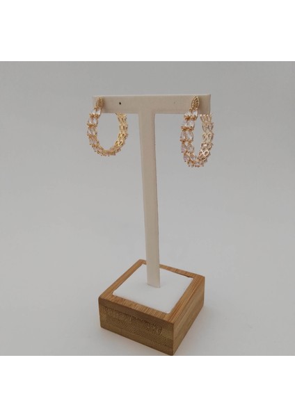 Zirkon Taşlı Pirinç Halka Küpe - Gold
