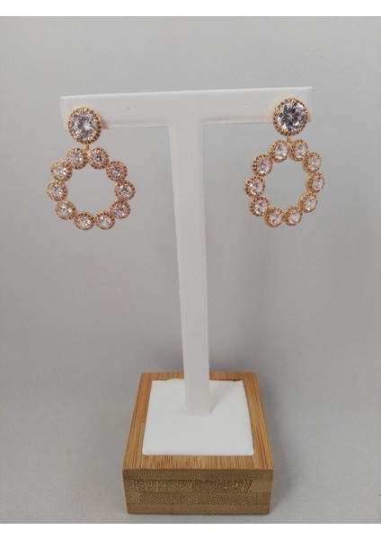 Zirkon Taşlı Pirinç Küpe - Gold