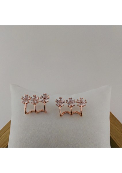 Çiçek Zirkon Taşlı Pirinç Küpe - Rose