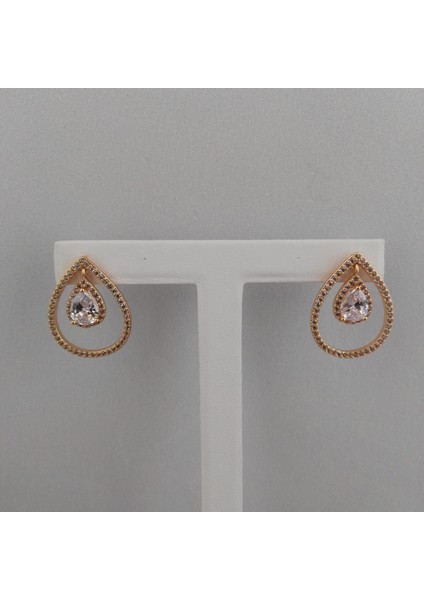 Zirkon Taşlı Pirinç Küpe Damla Model - Gold