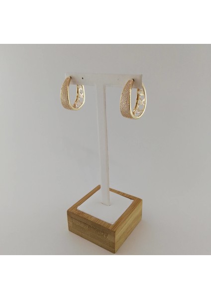 Zirkon Taşlı Halka Pirinç Küpe - Gold