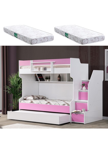 Ranza, Cesur 3lü Yavrulu Ranza, Pembe + 2 Adet Comfort Yaylı Yatak