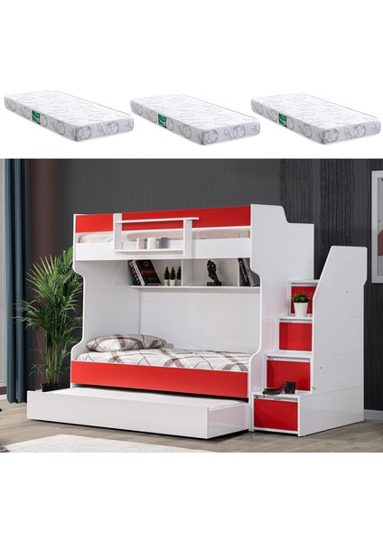 Ranza, Cesur 3lü Yavrulu Ranza, Kırmızı + 3 Adet Comfort Yatak