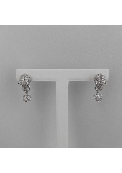 Zirkon Taşlı Pirinç Küpe Boğa Başlı Model - Rodyum