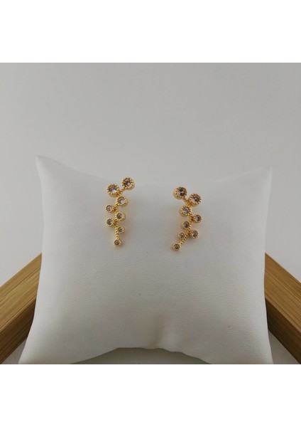 Zirkon Taşlı Pirinç Küpe - Gold