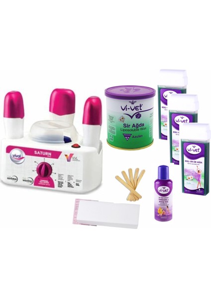 3+1 Ağda Makinesi Saturn+Vivet 800ML Azulen Ağda Set