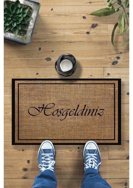 Hoşgeldiniz Hasır Desenli Dekoratif Kapı Önü Paspası