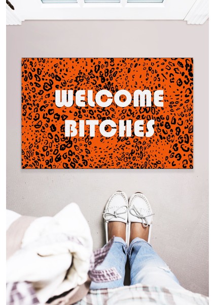 Welcome B. Leopard Dekoratif Kapı Önü Paspası